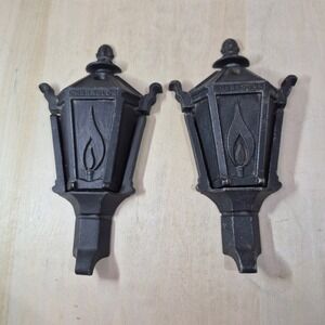 Vintage‎ Charmglow Cast Iron Gas Grill Lantern Covers Set of 2 Black Flame Logo